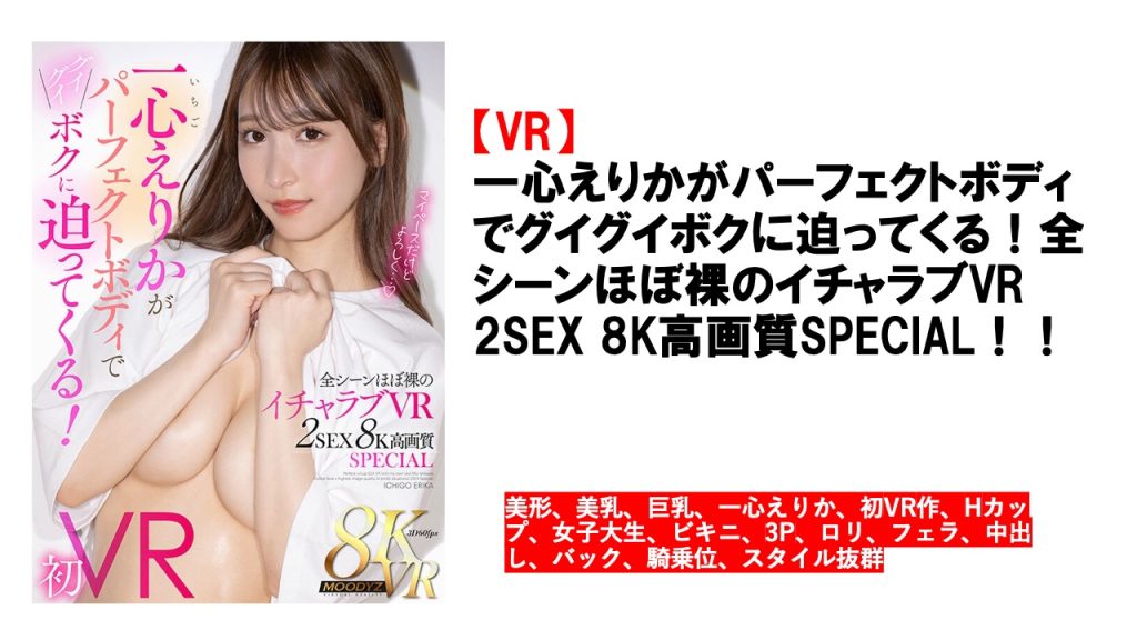 MOODYZ専属・一心(いちご)えりか初VR!パーフェクトスタイルのえりか様が全シーンほぼ全裸でグイグイボクに迫ってくる!おっぱいもくびれもお尻も8K高画質VRで見ればやみつきになる立体感BODY!